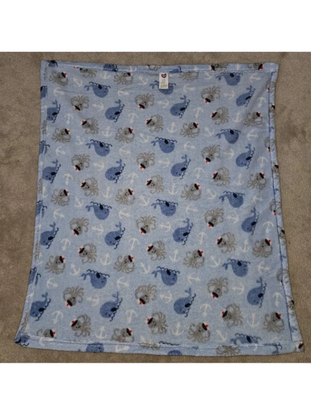 Parent's Choice Blue Fleece Baby Blanket Octopus Whale Anchor Ocean 30x36